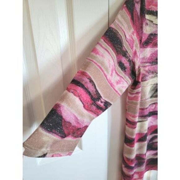 Chico's‎ Women's 2 (L) Pink Tan Sparkle Side Angle Top Striped Blouse - Picture 5 of 5